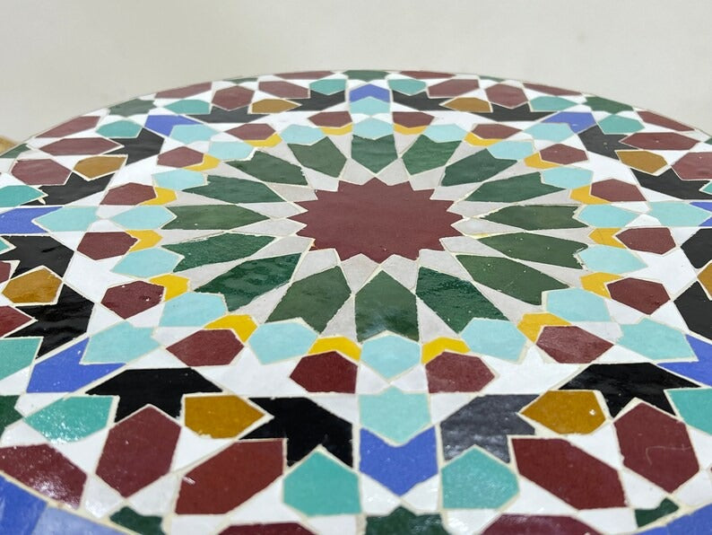 Tilelli - Blue Mosaic Coffee Table, Handmade Zellige Table with Golden Base