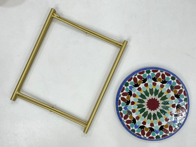 Tilelli - Blue Mosaic Coffee Table, Handmade Zellige Table with Golden Base