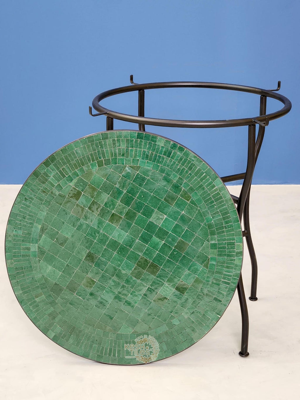 Tanirt - Green Mosaic Coffee Table, Handmade Moroccan Tile Table