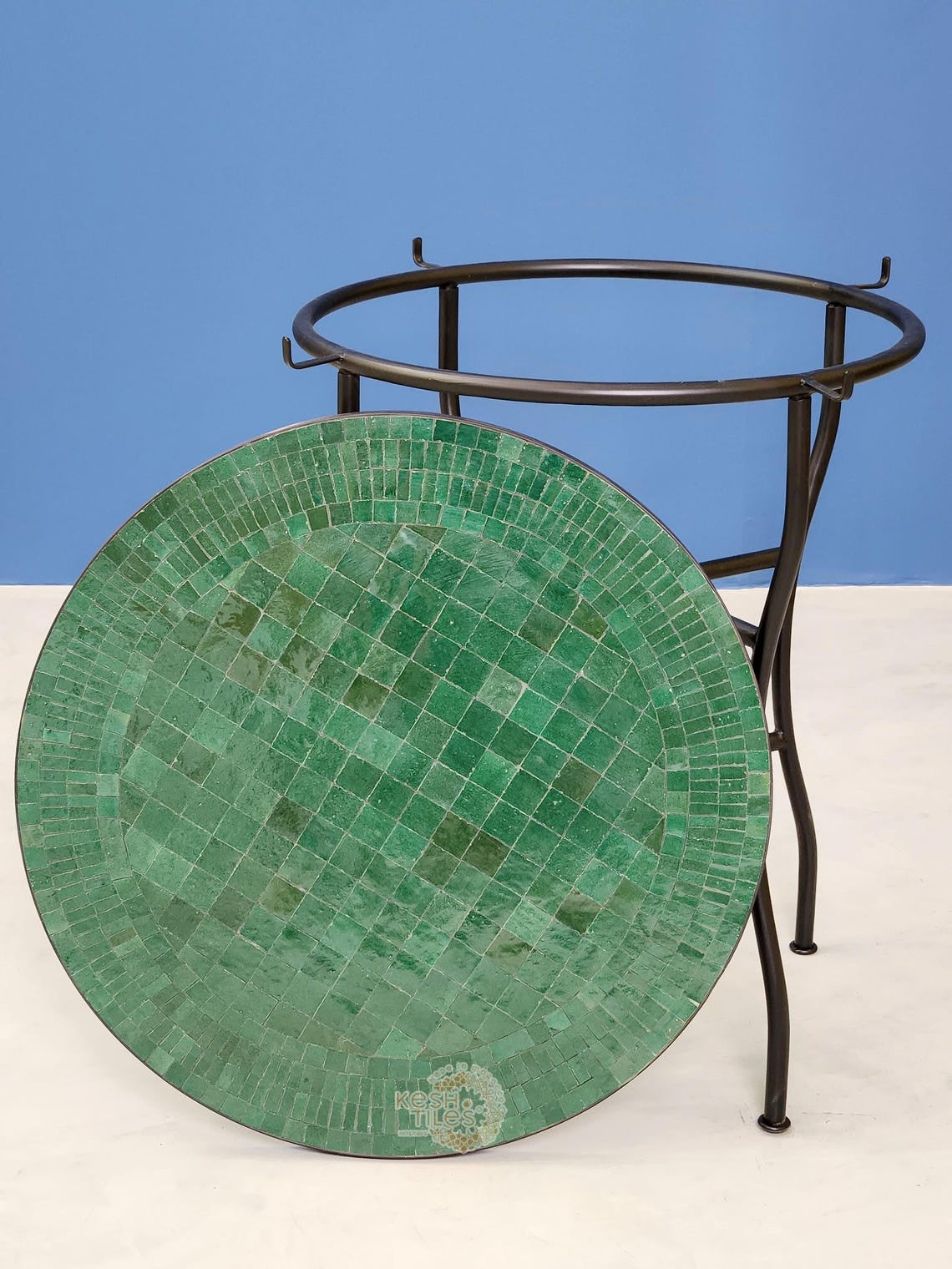Tanirt - Green Mosaic Coffee Table, Handmade Moroccan Tile Table