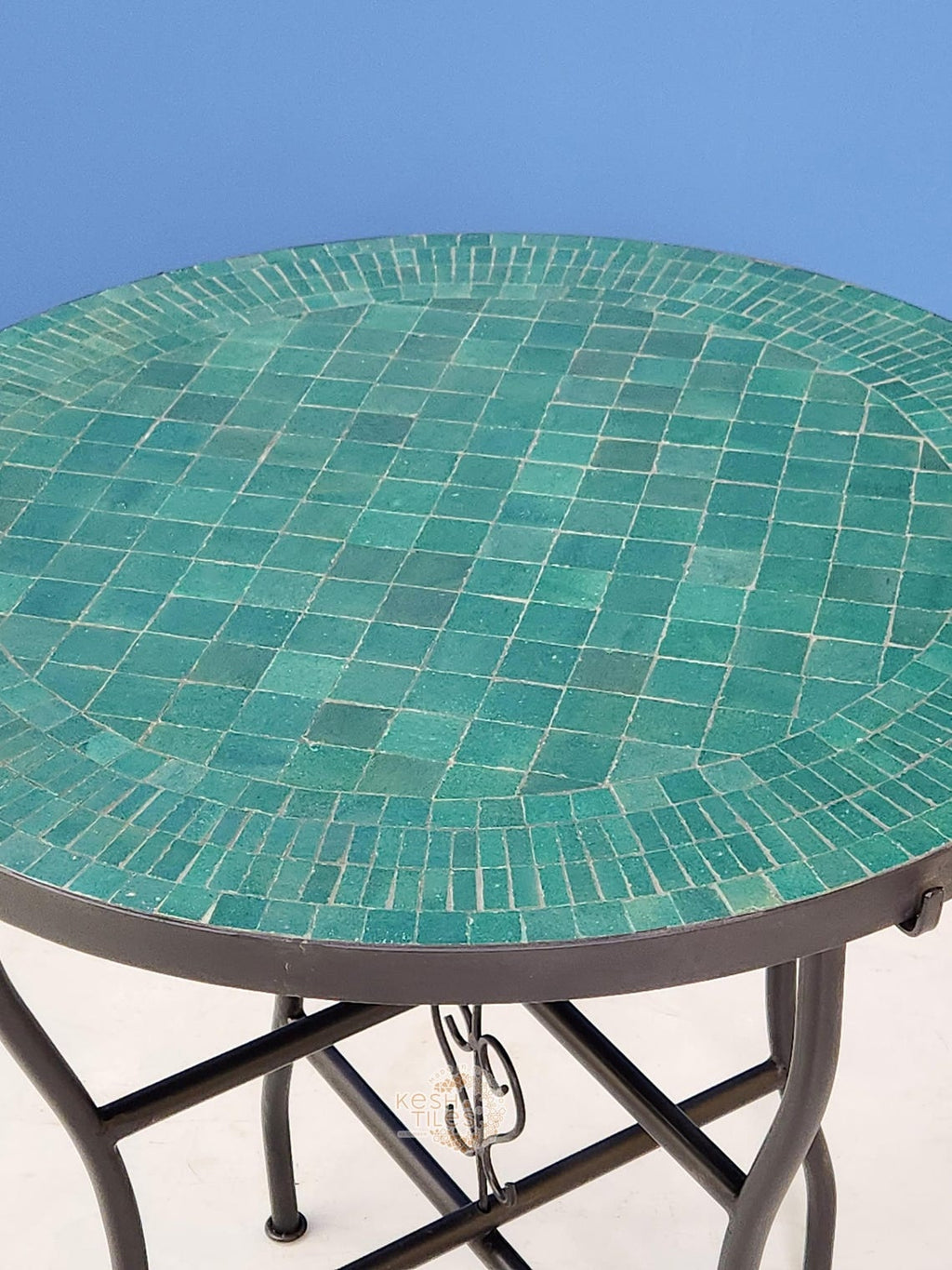Tanirt - Green Mosaic Coffee Table, Handmade Moroccan Tile Table