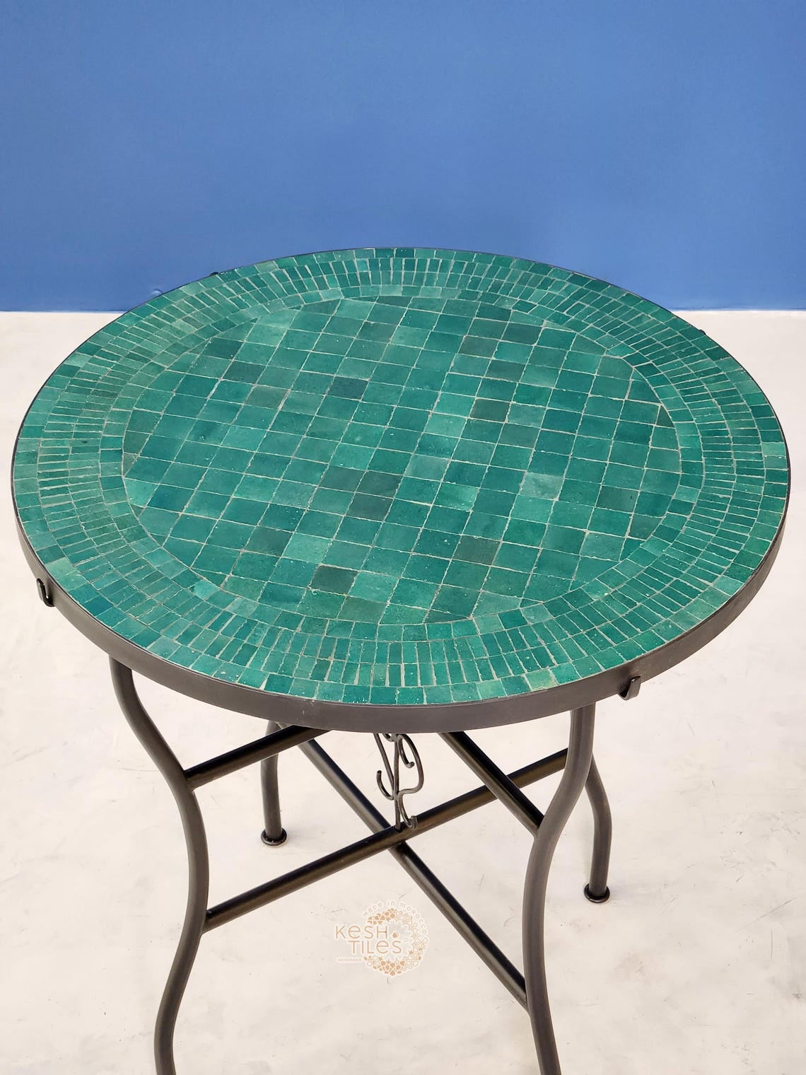 Tanirt - Green Mosaic Coffee Table, Handmade Moroccan Tile Table