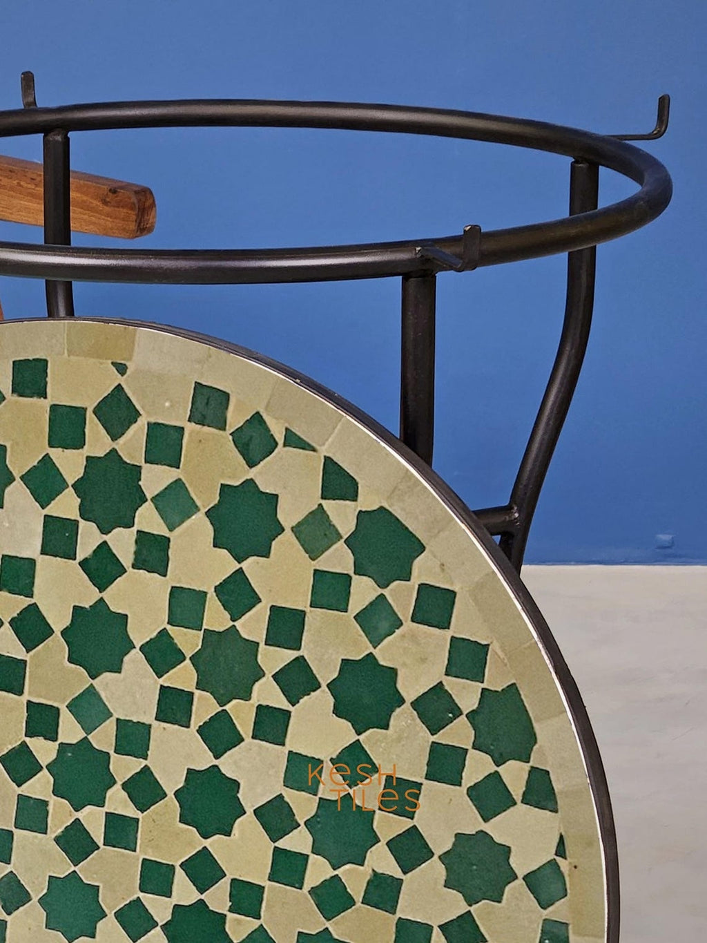 Rahma - Green and Beige Mosaic Coffee Table, Handmade Moroccan Zellige Table