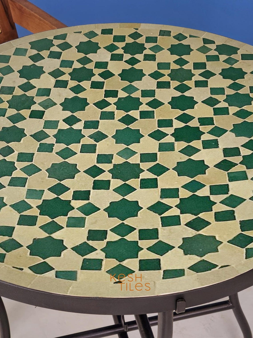 Rahma - Green and Beige Mosaic Coffee Table, Handmade Moroccan Zellige Table