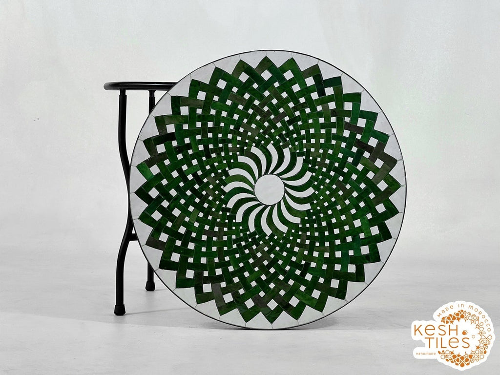 Yasmine - Green Mosaic Coffee Table, Round Handmade Moroccan Patio Table