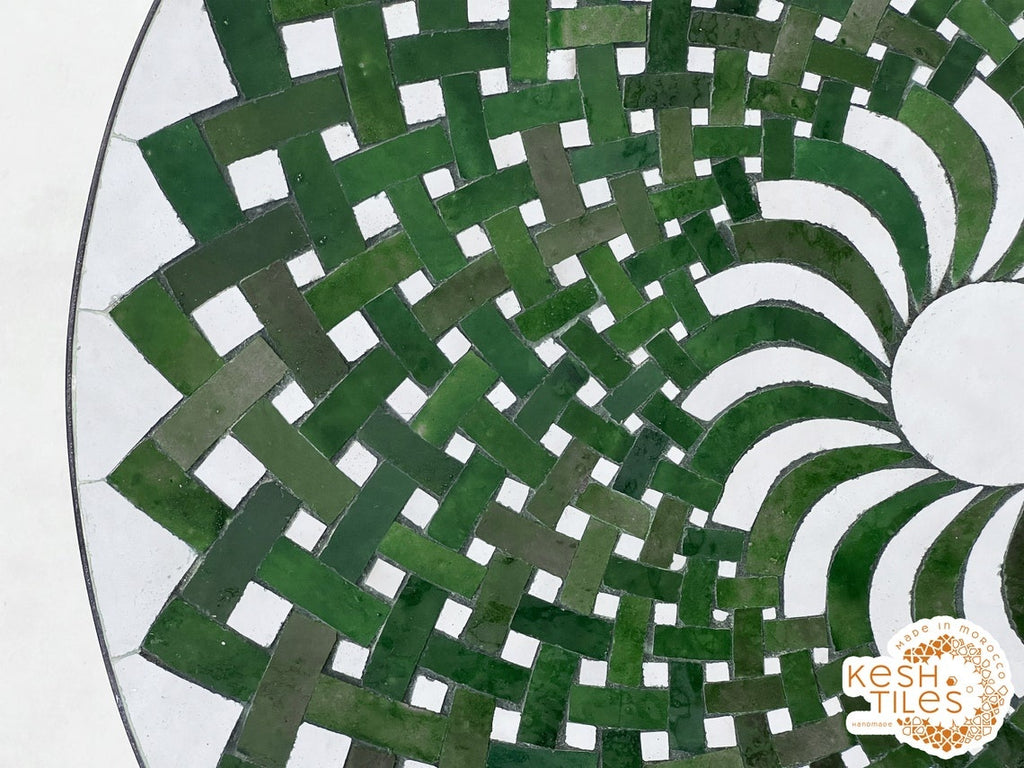 Yasmine - Green Mosaic Coffee Table, Round Handmade Moroccan Patio Table