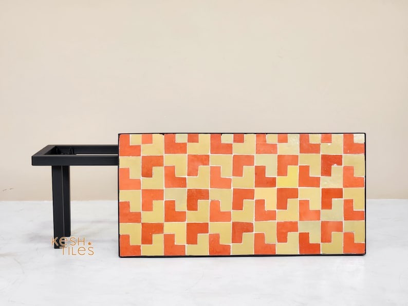 Layoun - Yellow Mosaic Coffee Table, Handmade Moroccan Zellige Low Table