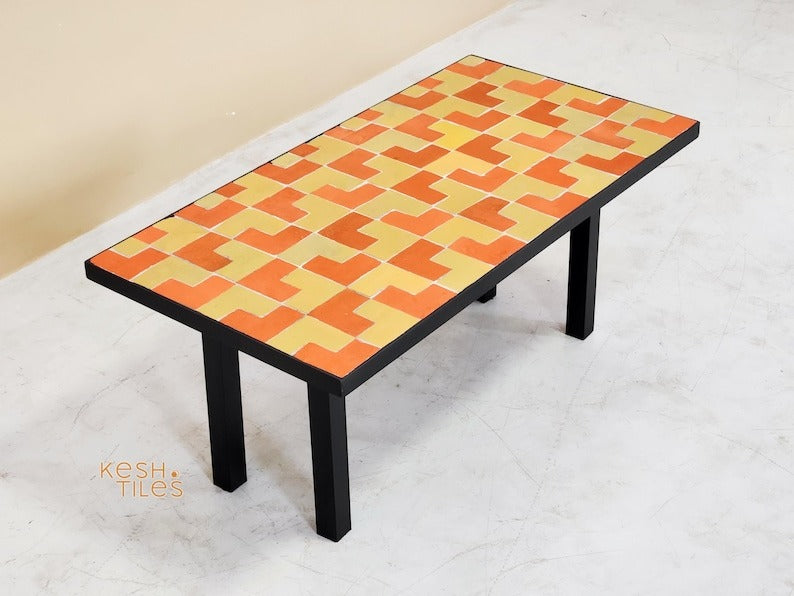 Layoun - Yellow Mosaic Coffee Table, Handmade Moroccan Zellige Low Table