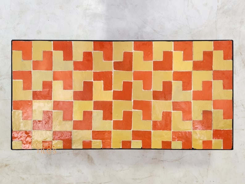 Layoun - Yellow Mosaic Coffee Table, Handmade Moroccan Zellige Low Table