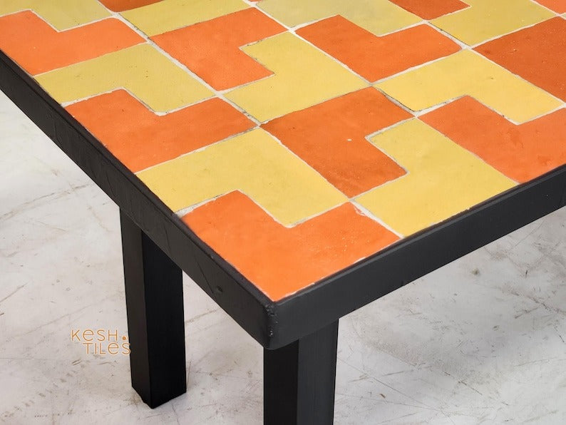 Layoun - Yellow Mosaic Coffee Table, Handmade Moroccan Zellige Low Table