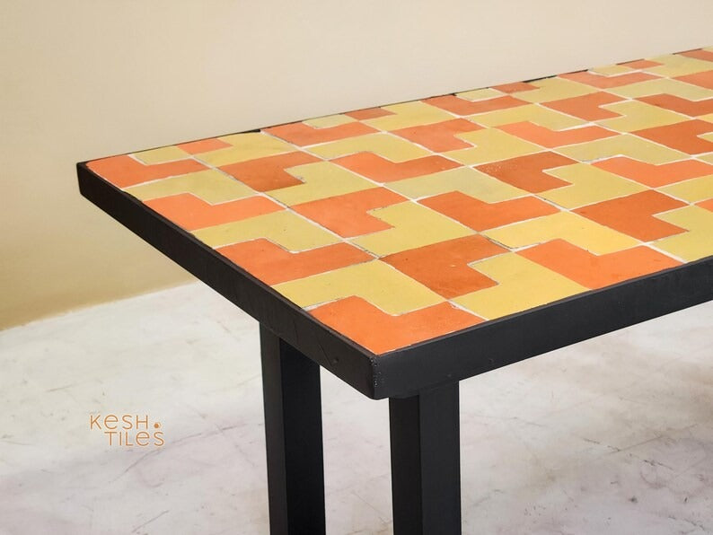 Layoun - Yellow Mosaic Coffee Table, Handmade Moroccan Zellige Low Table