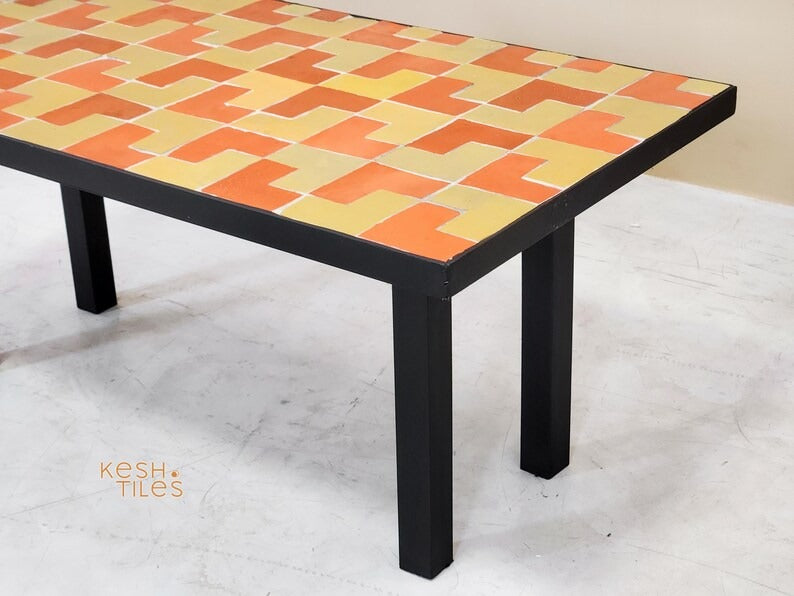 Layoun - Yellow Mosaic Coffee Table, Handmade Moroccan Zellige Low Table