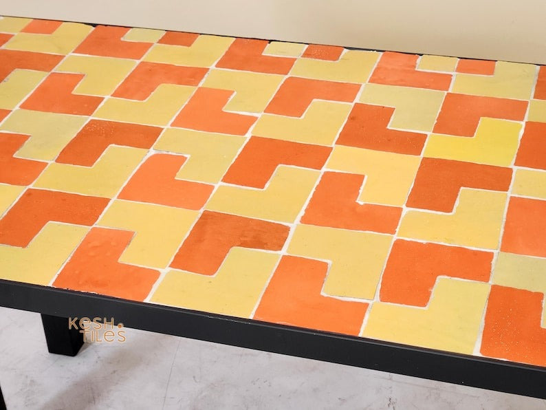 Layoun - Yellow Mosaic Coffee Table, Handmade Moroccan Zellige Low Table