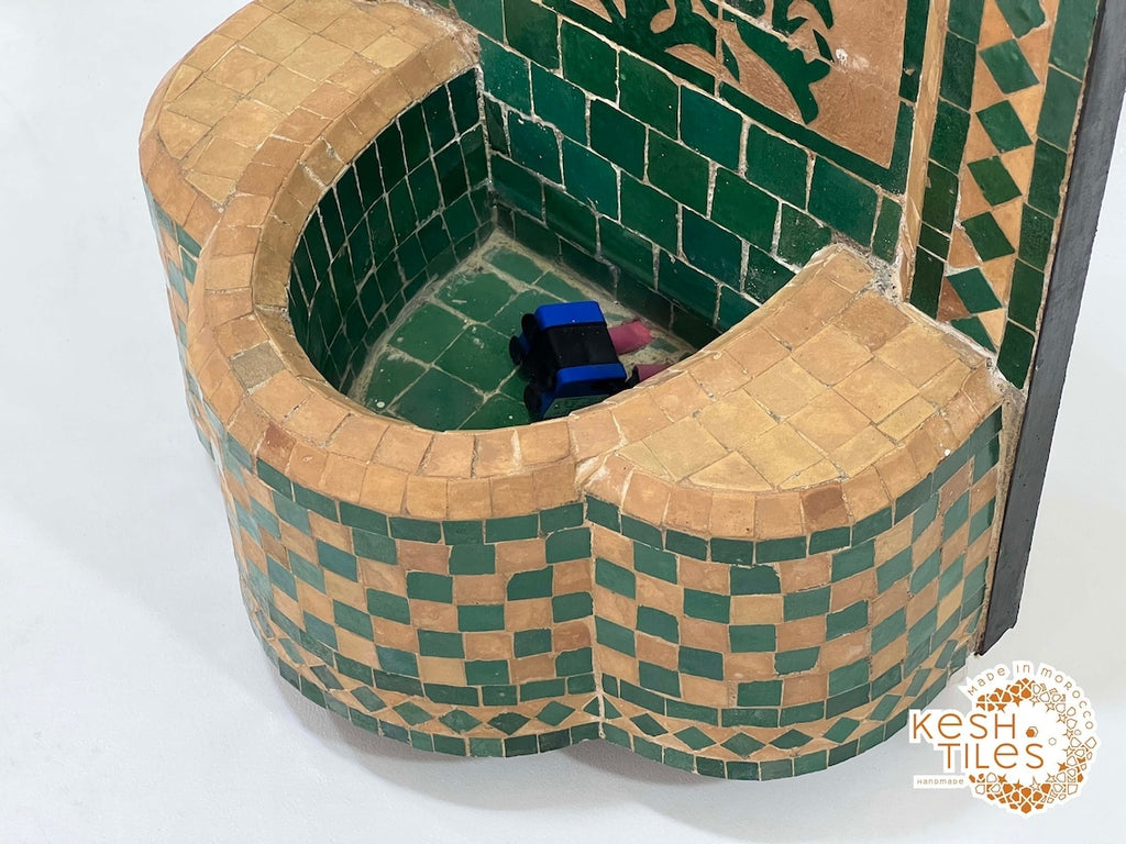 Dounia - Tree of Life Mosaic Fountain, Arched Beige Emerald Zellige