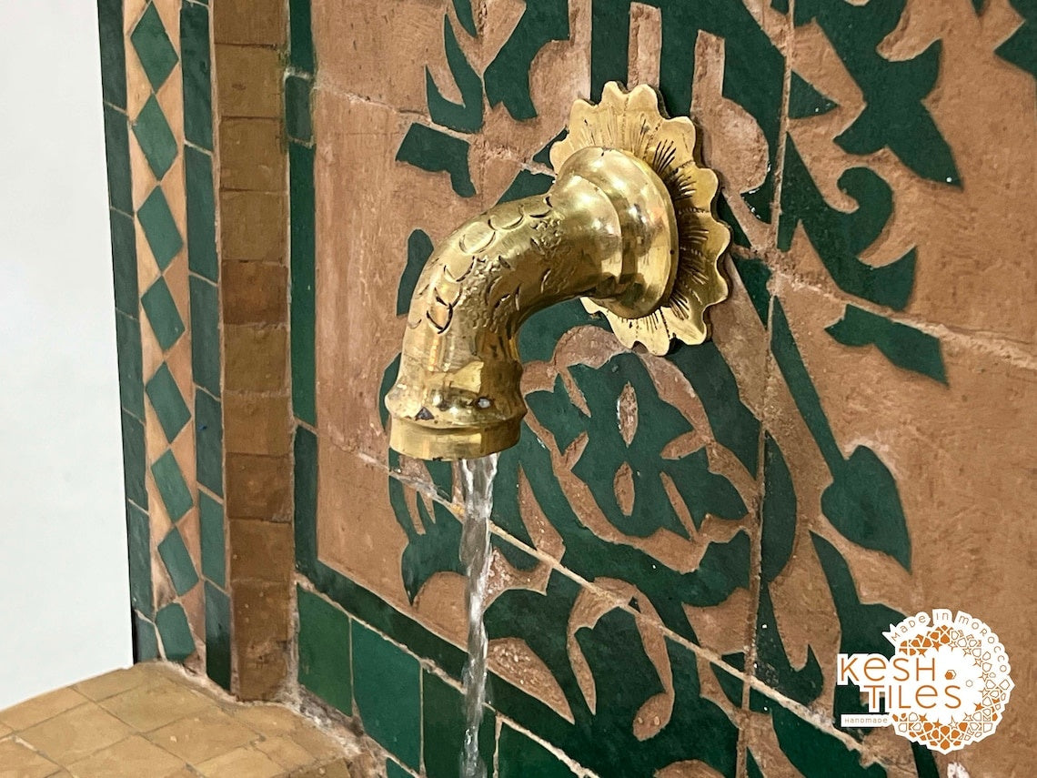 Dounia - Tree of Life Mosaic Fountain, Arched Beige Emerald Zellige