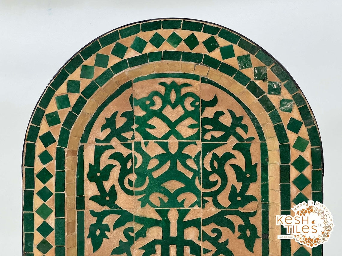 Dounia - Tree of Life Mosaic Fountain, Arched Beige Emerald Zellige