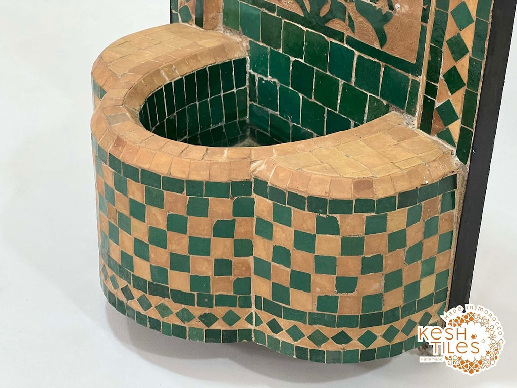 Dounia - Tree of Life Mosaic Fountain, Arched Beige Emerald Zellige