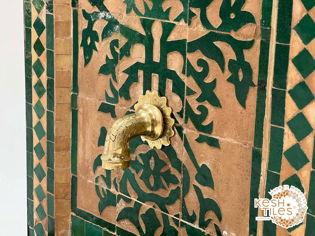 Dounia - Tree of Life Mosaic Fountain, Arched Beige Emerald Zellige