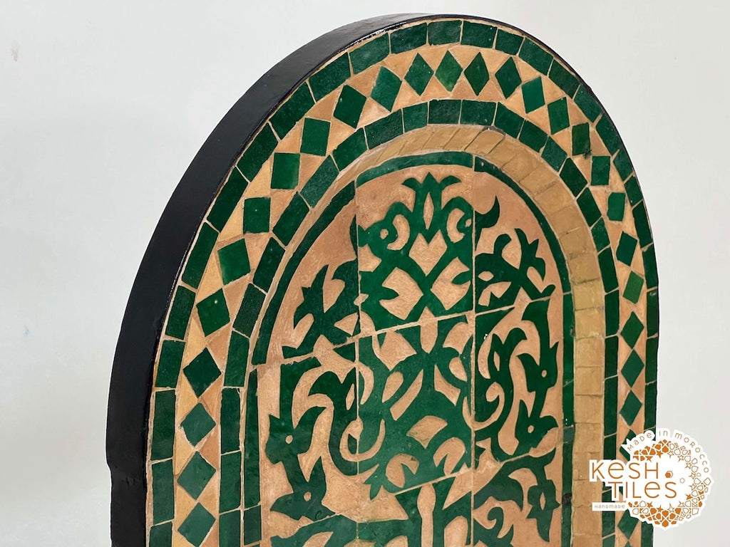 Dounia - Tree of Life Mosaic Fountain, Arched Beige Emerald Zellige