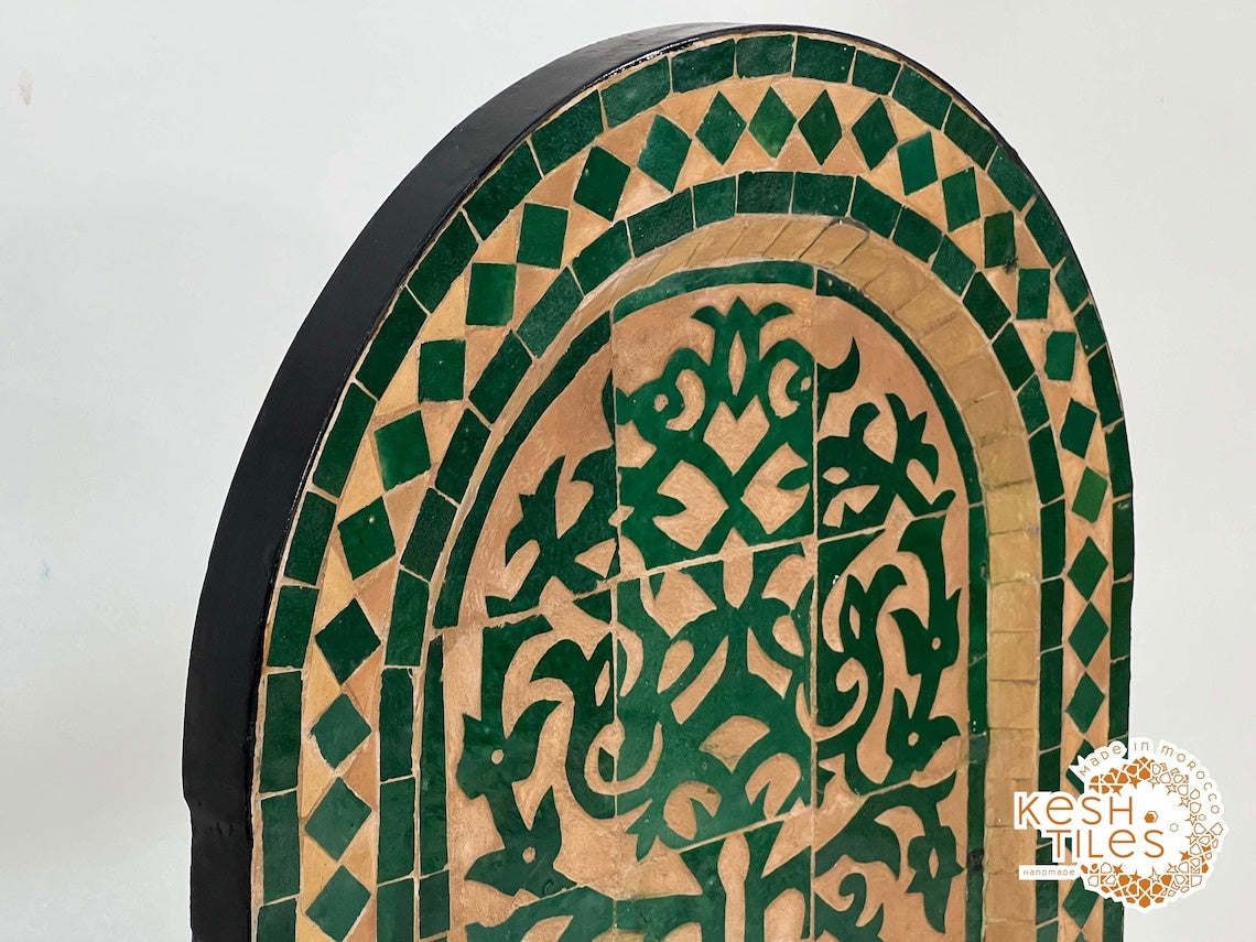 Dounia - Tree of Life Mosaic Fountain, Arched Beige Emerald Zellige