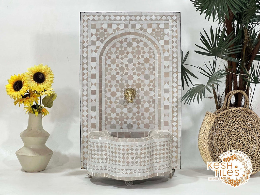 Samya - Beige Mosaic Fountain, Moroccan Zellige Tabletop Decor