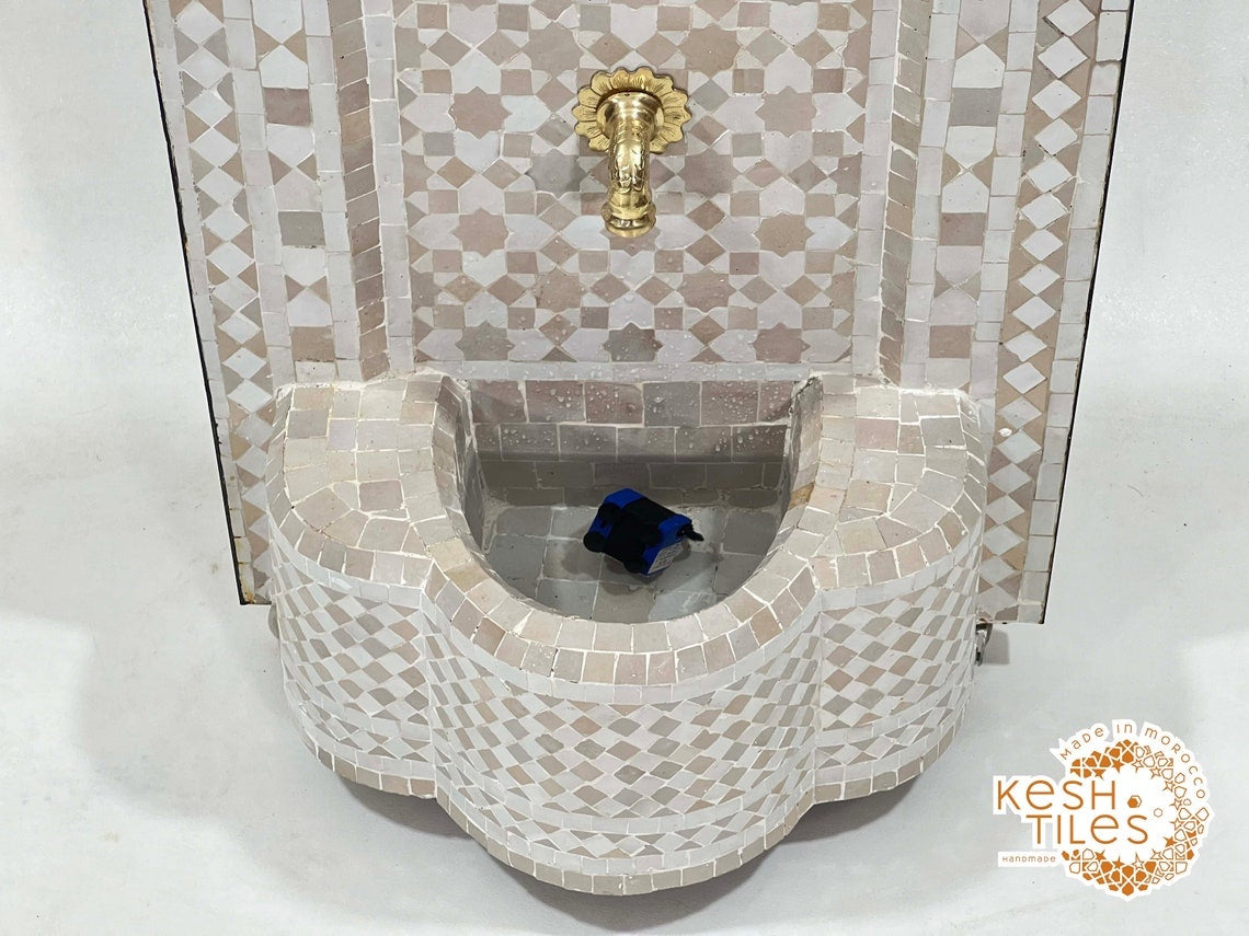 Samya - Beige Mosaic Fountain, Moroccan Zellige Tabletop Decor