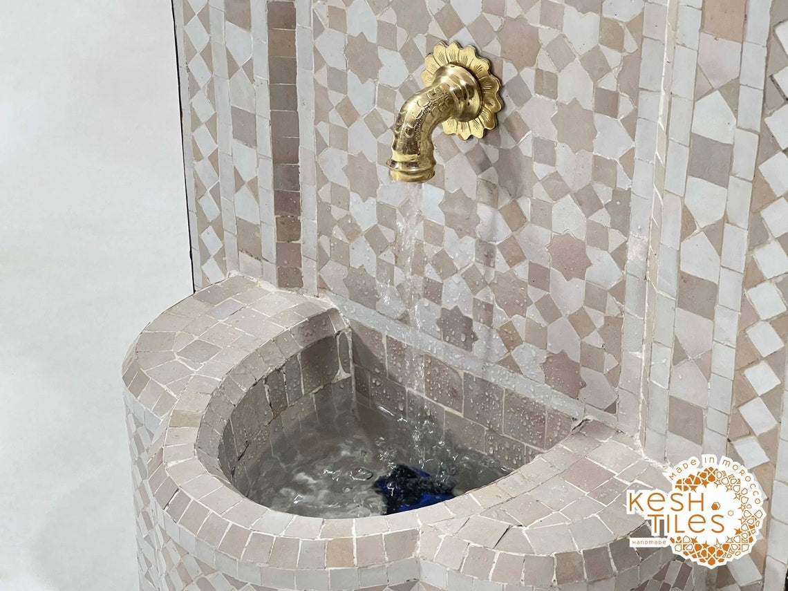 Samya - Beige Mosaic Fountain, Moroccan Zellige Tabletop Decor
