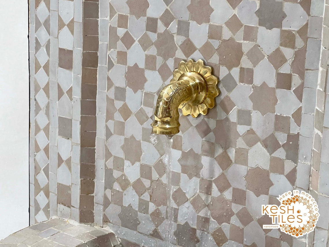 Samya - Beige Mosaic Fountain, Moroccan Zellige Tabletop Decor