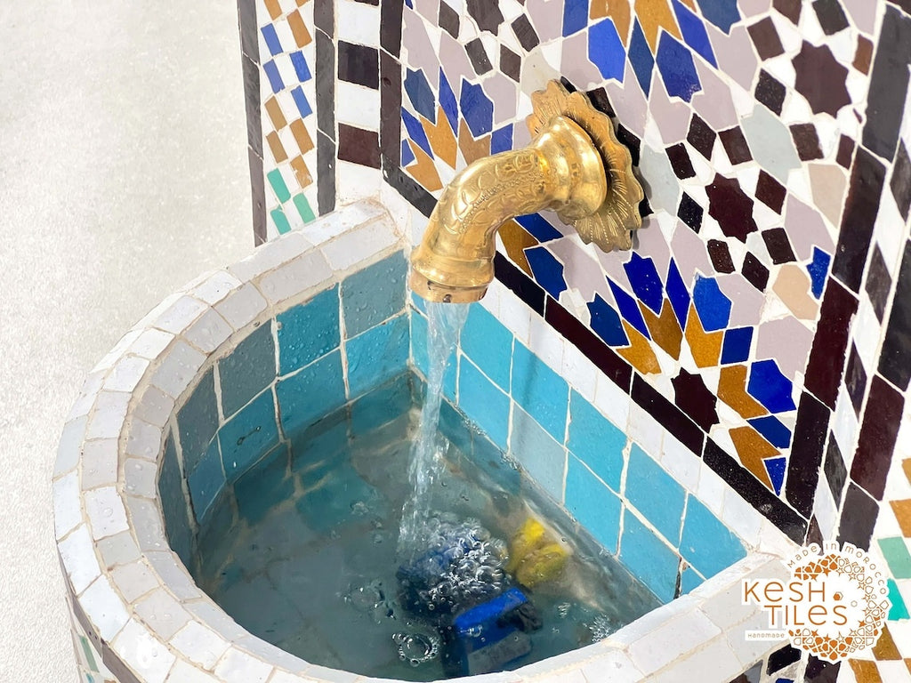 Naïla - 24K Candles Mosaic Fountain, Colorful Mid Century Zellige