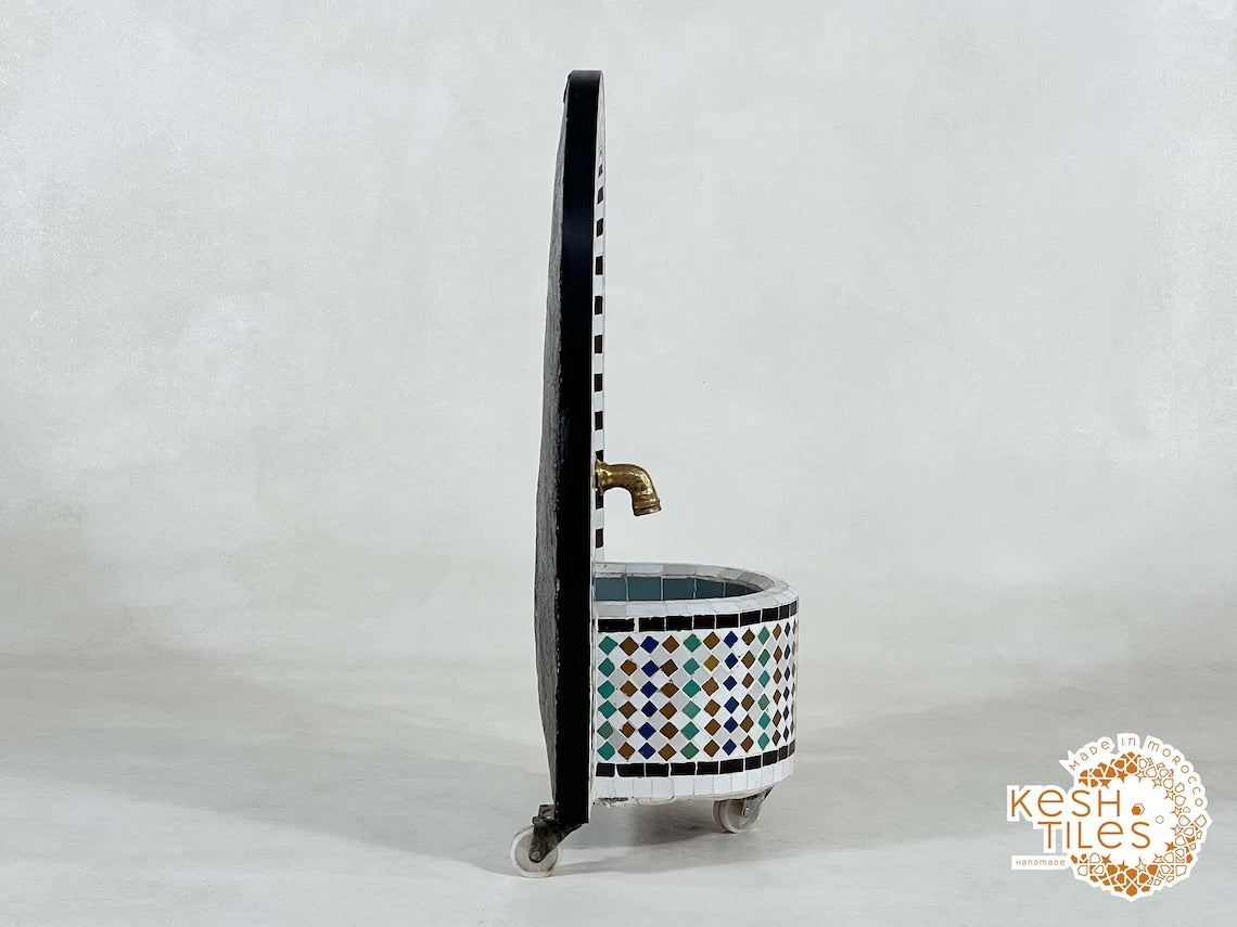 Naïla - 24K Candles Mosaic Fountain, Colorful Mid Century Zellige