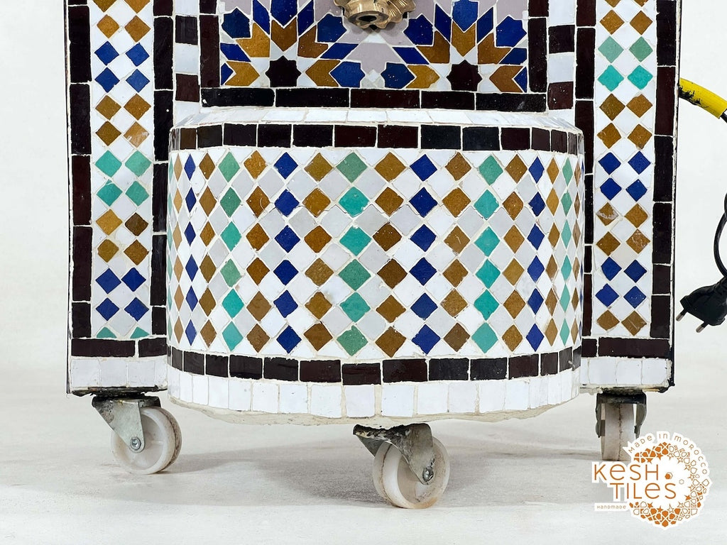 Naïla - 24K Candles Mosaic Fountain, Colorful Mid Century Zellige