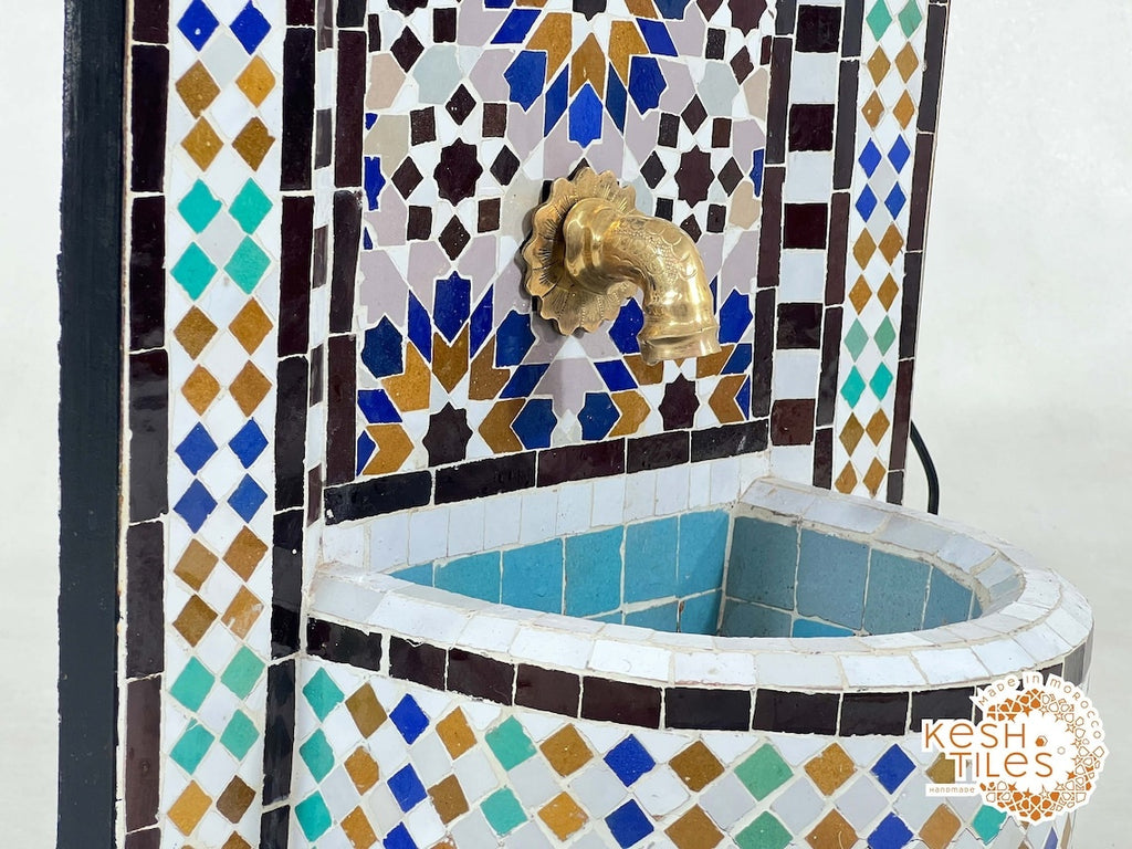 Naïla - 24K Candles Mosaic Fountain, Colorful Mid Century Zellige