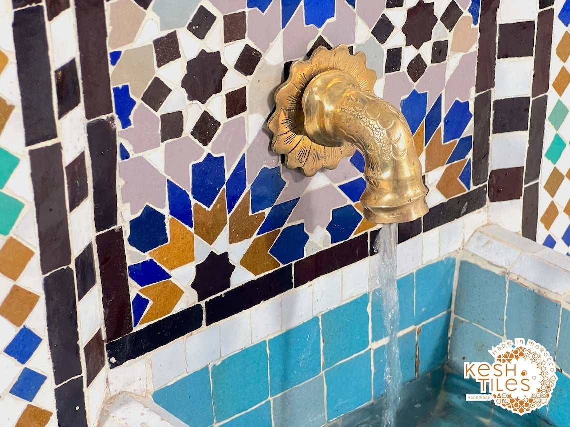 Naïla - 24K Candles Mosaic Fountain, Colorful Mid Century Zellige