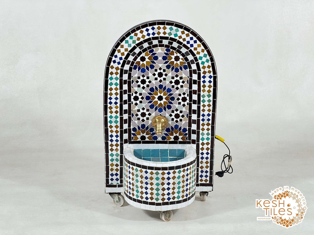 Naïla - 24K Candles Mosaic Fountain, Colorful Mid Century Zellige