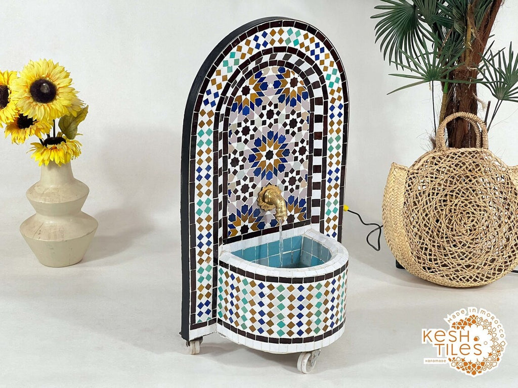 Naïla - 24K Candles Mosaic Fountain, Colorful Mid Century Zellige