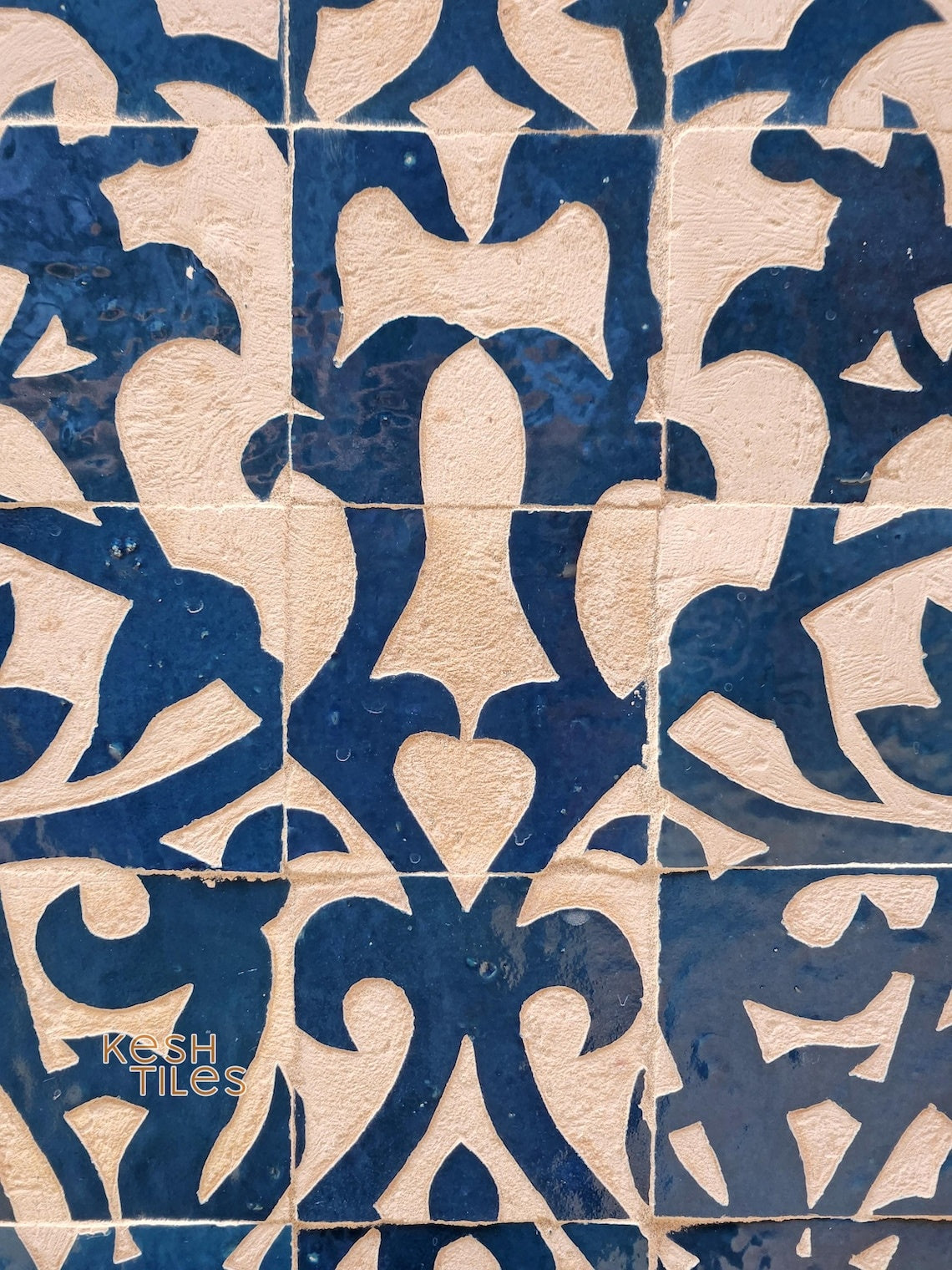 Souad - Tree of Life Mosaic Fountain, Arched Beige and Blue Zellige