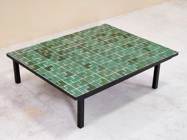 Targa - Green Mosaic Low Table, Handmade Moroccan Zellige Coffee Table