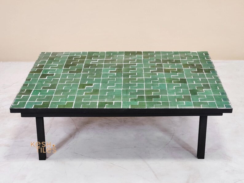 Targa - Green Mosaic Low Table, Handmade Moroccan Zellige Coffee Table