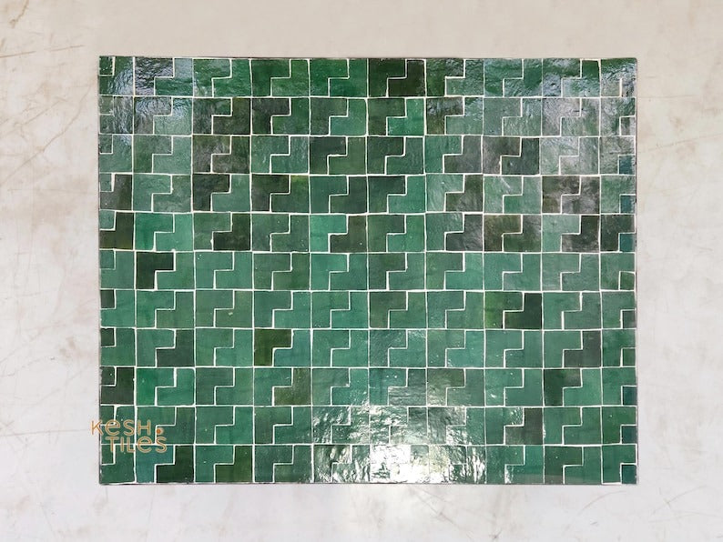 Targa - Green Mosaic Low Table, Handmade Moroccan Zellige Coffee Table