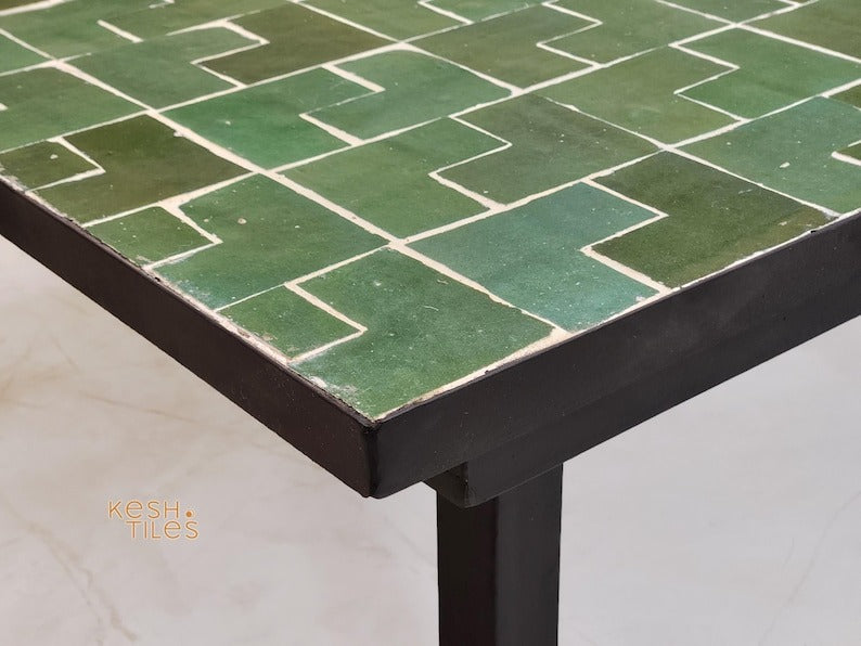 Targa - Green Mosaic Low Table, Handmade Moroccan Zellige Coffee Table