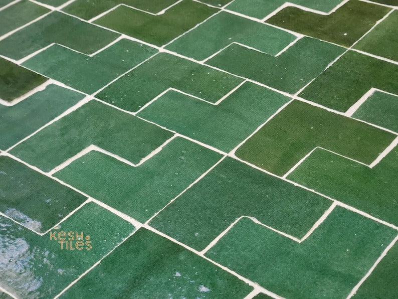 Targa - Green Mosaic Low Table, Handmade Moroccan Zellige Coffee Table