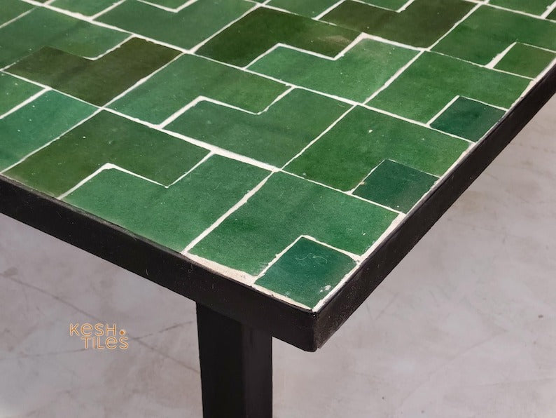 Targa - Green Mosaic Low Table, Handmade Moroccan Zellige Coffee Table