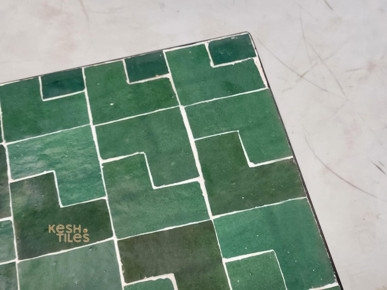 Targa - Green Mosaic Low Table, Handmade Moroccan Zellige Coffee Table