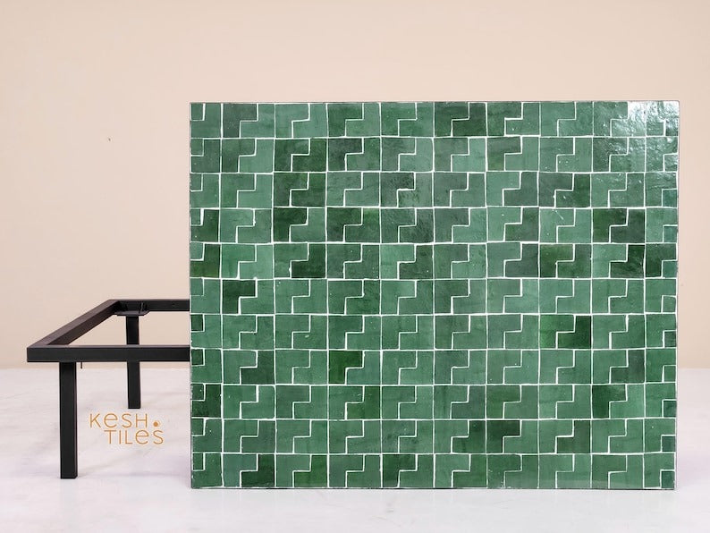 Targa - Green Mosaic Low Table, Handmade Moroccan Zellige Coffee Table