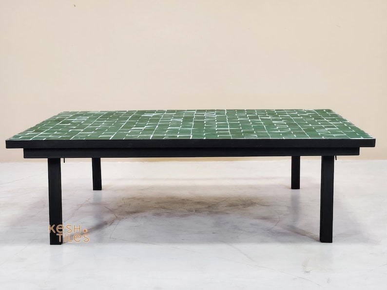 Targa - Green Mosaic Low Table, Handmade Moroccan Zellige Coffee Table