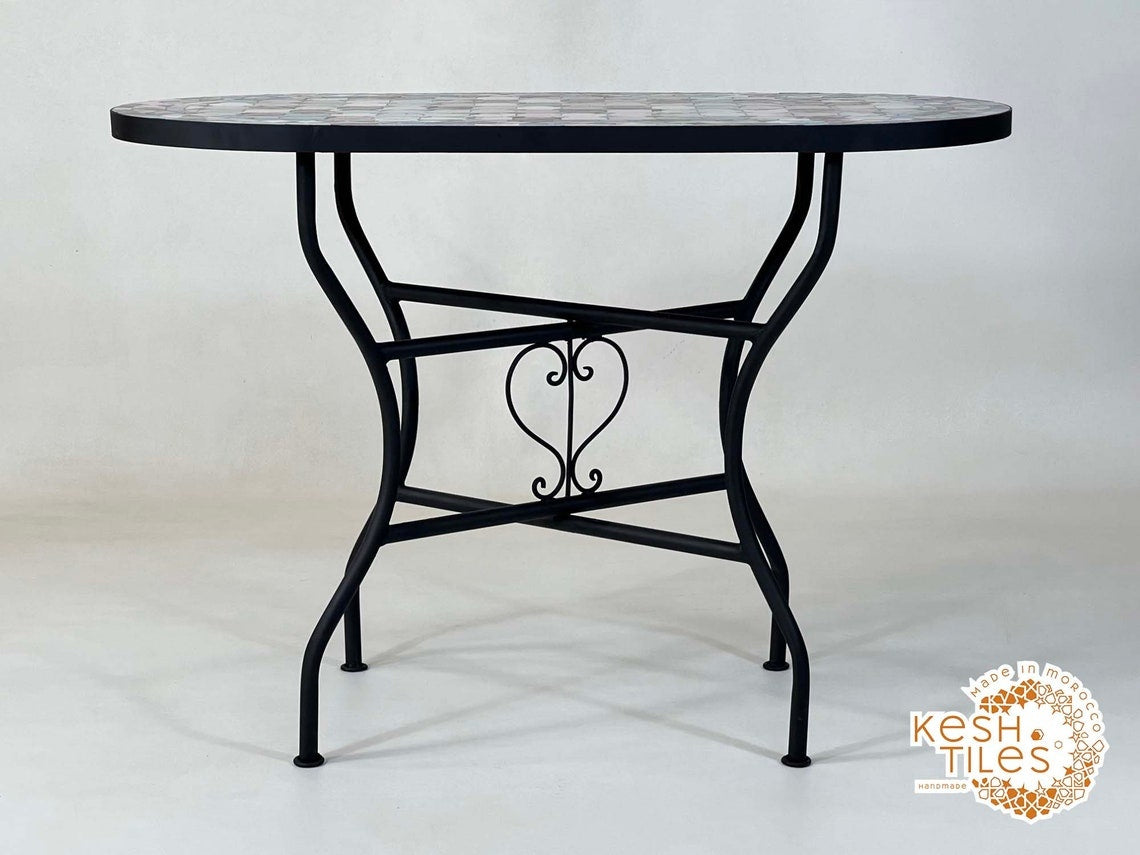 Zaynab - Multicolor Mosaic Oval Table, Handmade Moroccan Zellige Patio Table