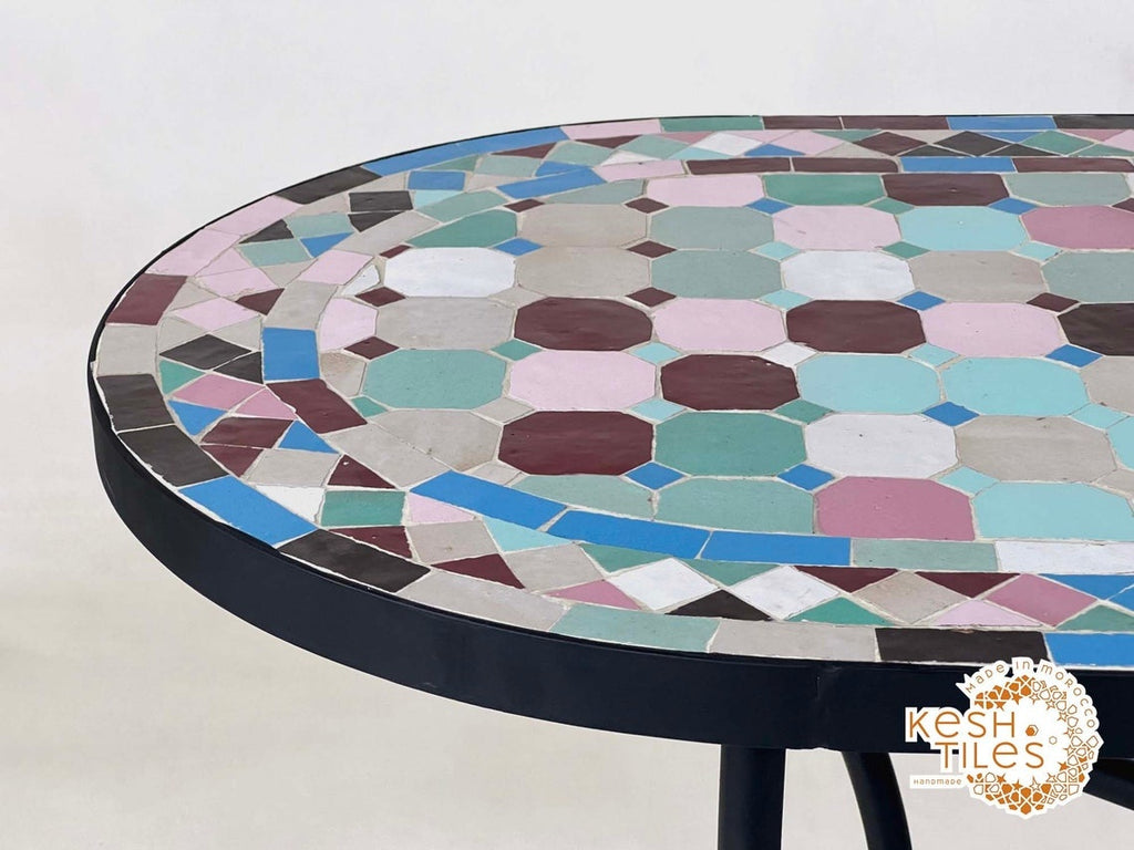 Zaynab - Multicolor Mosaic Oval Table, Handmade Moroccan Zellige Patio Table