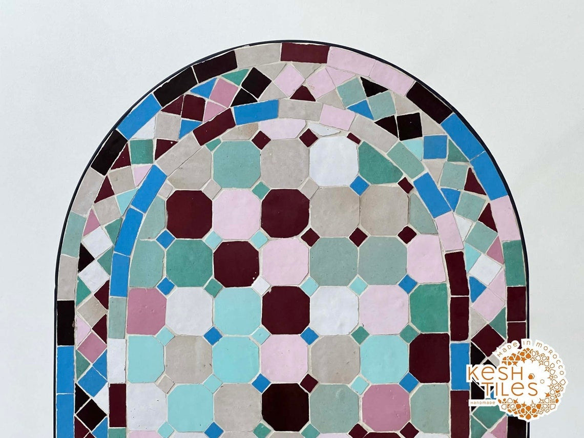 Zaynab - Multicolor Mosaic Oval Table, Handmade Moroccan Zellige Patio Table