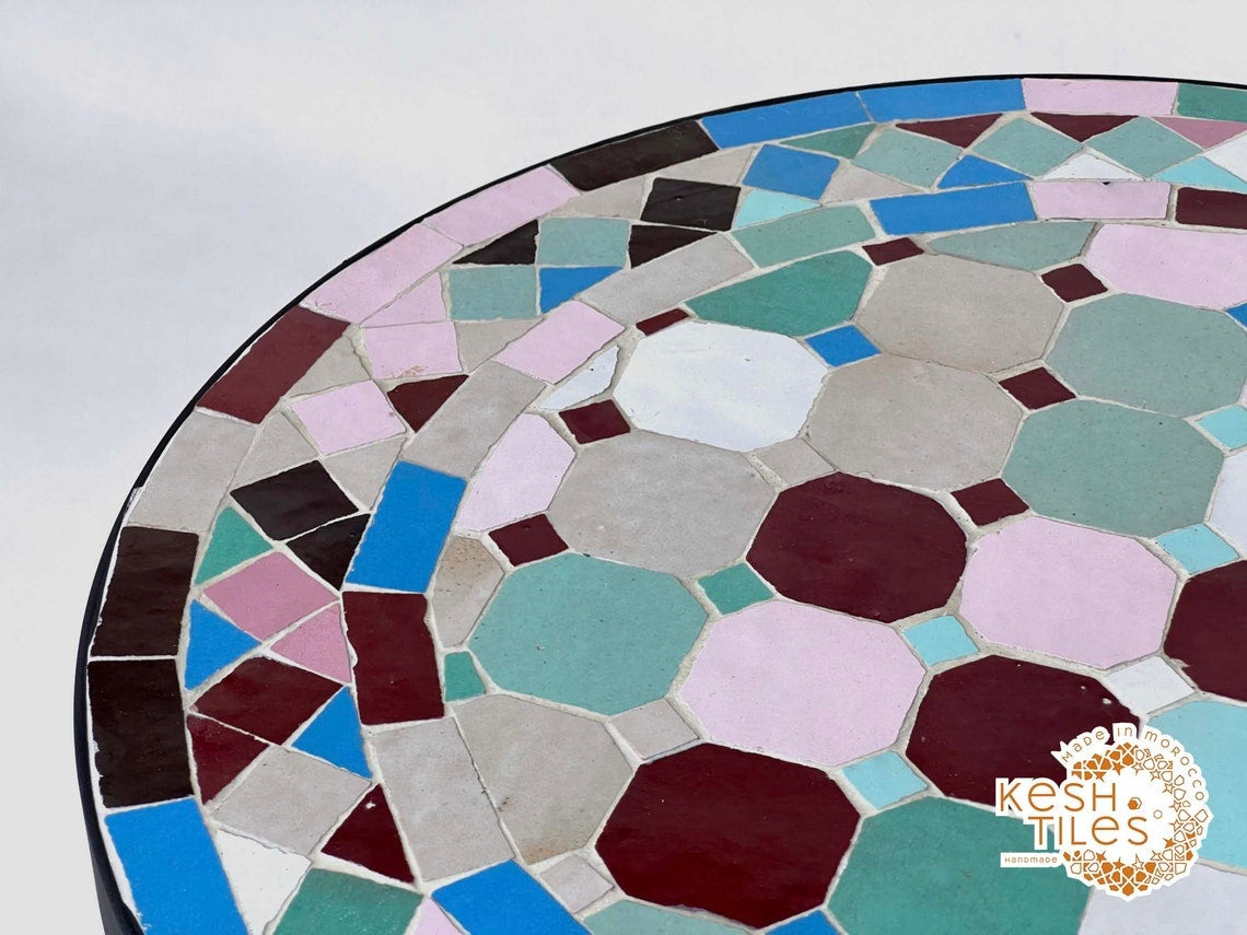 Zaynab - Multicolor Mosaic Oval Table, Handmade Moroccan Zellige Patio Table
