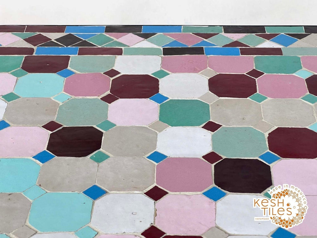 Zaynab - Multicolor Mosaic Oval Table, Handmade Moroccan Zellige Patio Table